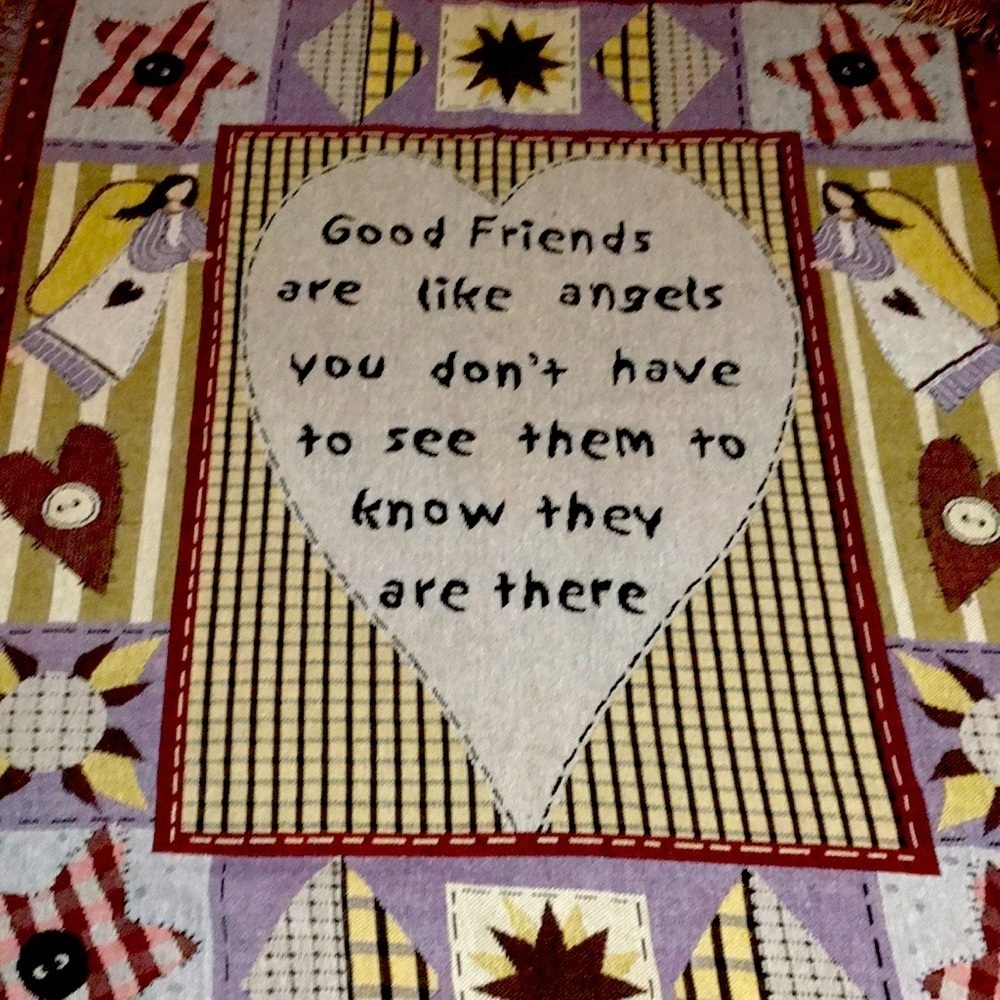 Vintage Blanket Good Friends/Angels Rustic Farmhouse Country Throw or Wall Decor